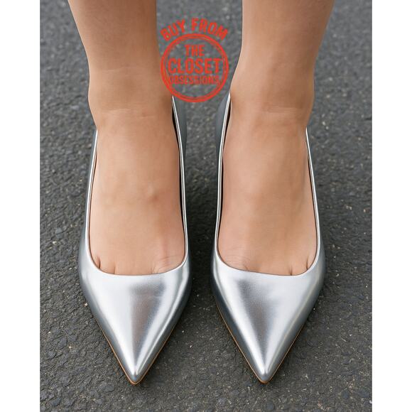 ZARA Metallic Pointed Toe Heels NWT | Silver Pumps | Size 7.5 - Picture 2 of 16